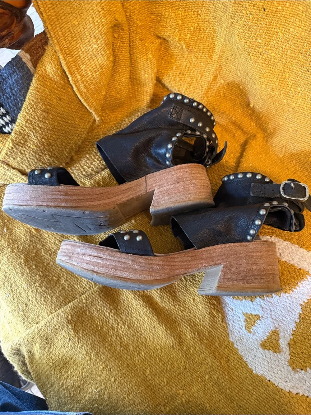 A.S.98 Black Studded Leather Wedge Sandals